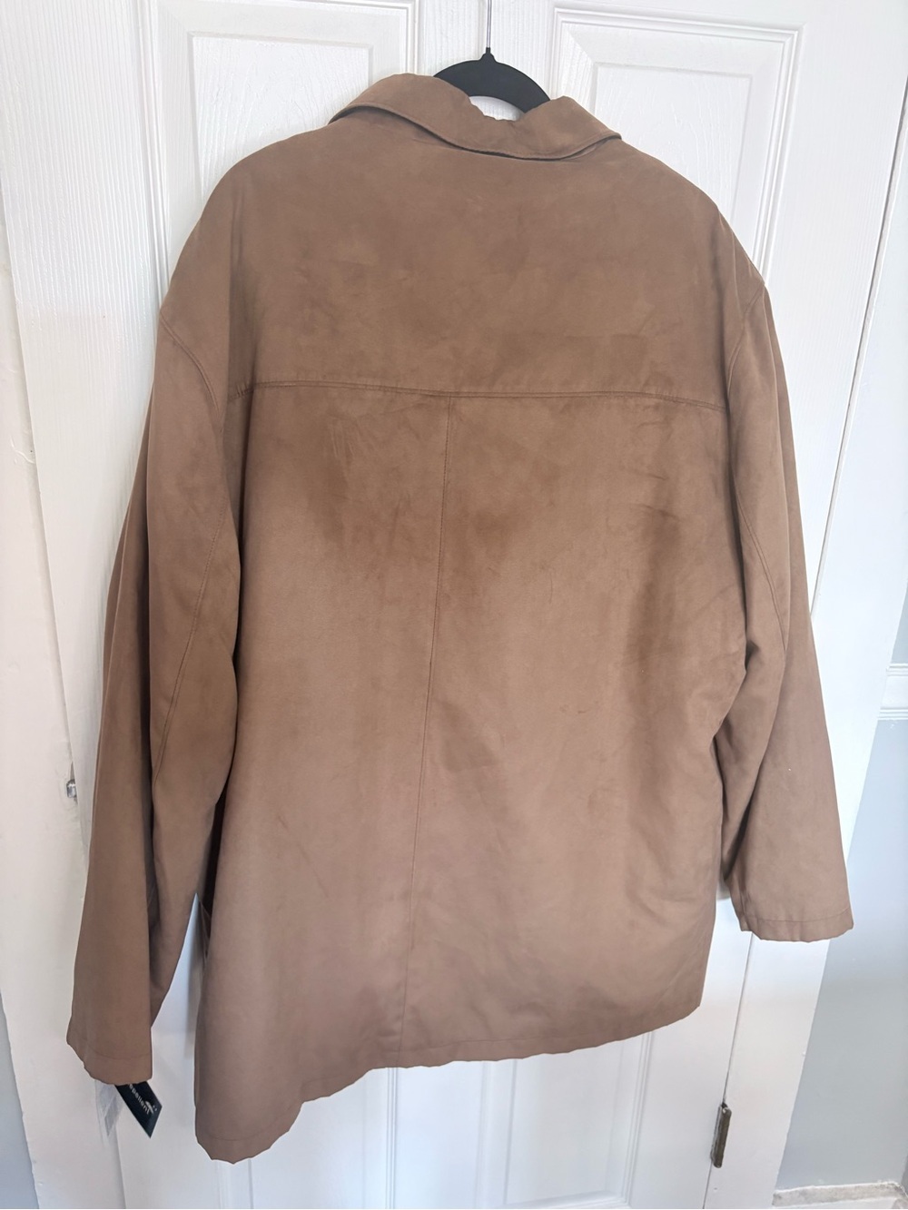Calvin Klein Faux Suede Water Repellent Car Coat Wool Lined Tan 46 Long NWT - Picture 6 of 9